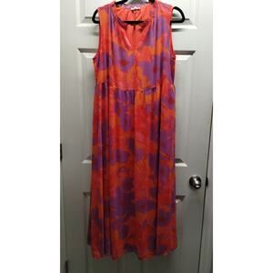 Jodifl Women's Size XL Orange Purple Colorful Bright Sleeveless Lined Maxi Dress